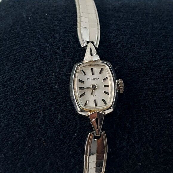 Vintage Bulova watch 23 jewels 10K white gold‎ bracelet ladies women\'s RGP bezel main image 5